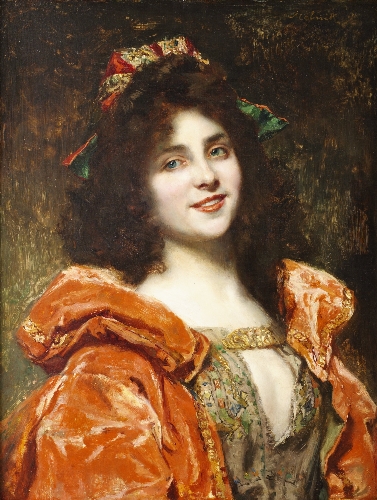 Портрет женщины в оранжевом платье
